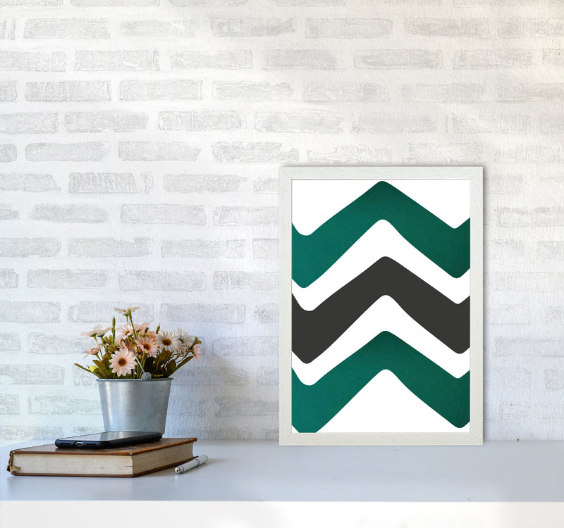 Zig zags emerald Art Print by Pixy Paper A3 Oak Frame