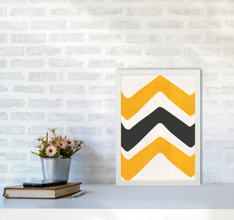 Zig zags mustard Art Print by Pixy Paper A3 Oak Frame