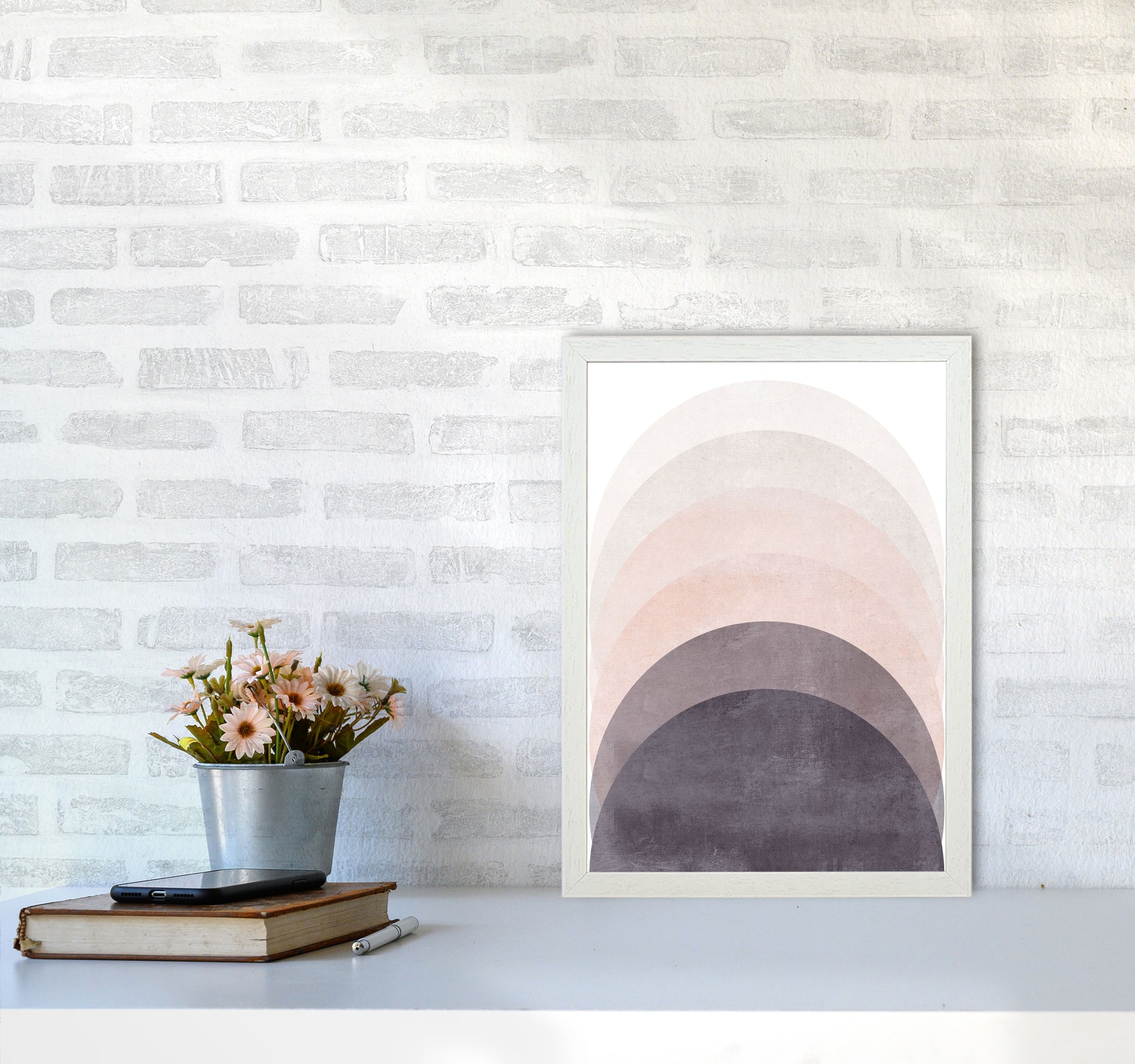 Gradient Sun rising cotton pink Art Print by Pixy Paper A3 Oak Frame