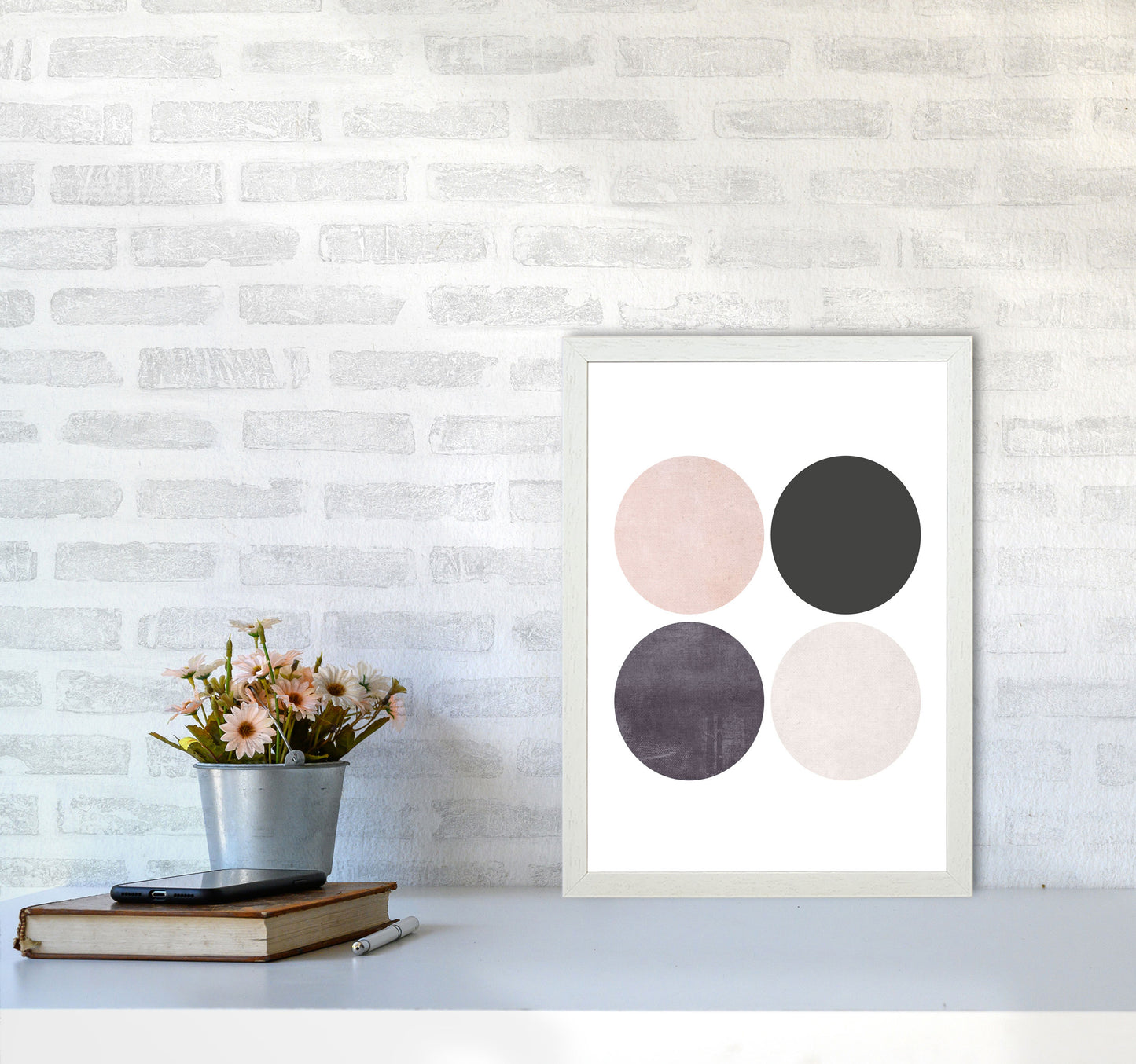 Circles pink cotton Art Print by Pixy Paper A3 Oak Frame