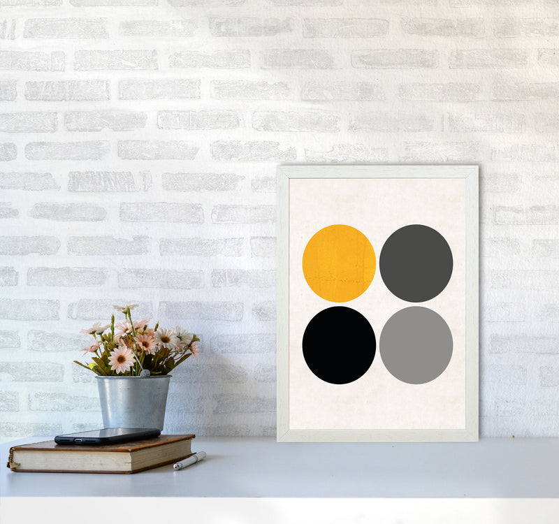 Circles Mustard Art Print by Pixy Paper A3 Oak Frame