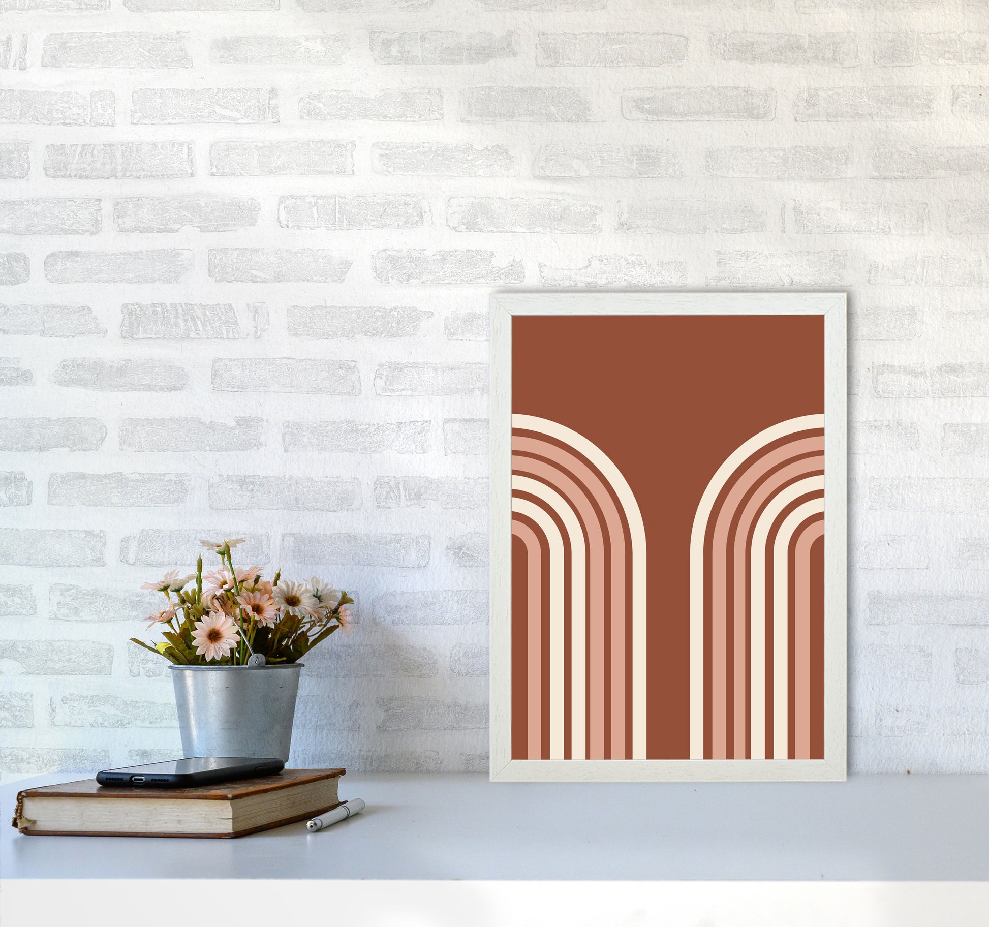 Autumn Double Rainbow abstract Art Print by Pixy Paper A3 Oak Frame