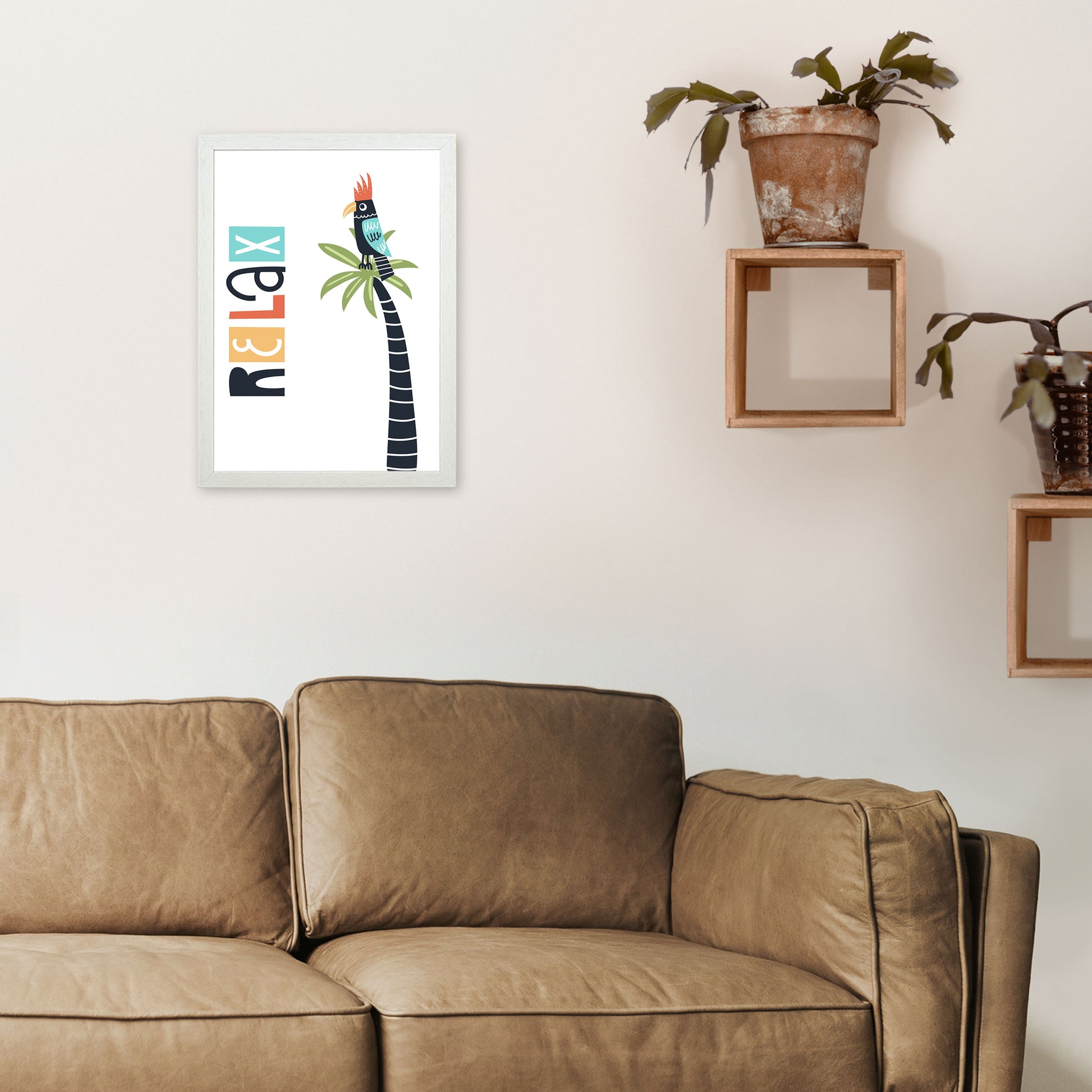 Relax bird Art Print by Pixy Paper A3 Oak Frame