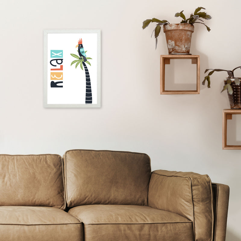 Relax bird Art Print by Pixy Paper A3 Oak Frame