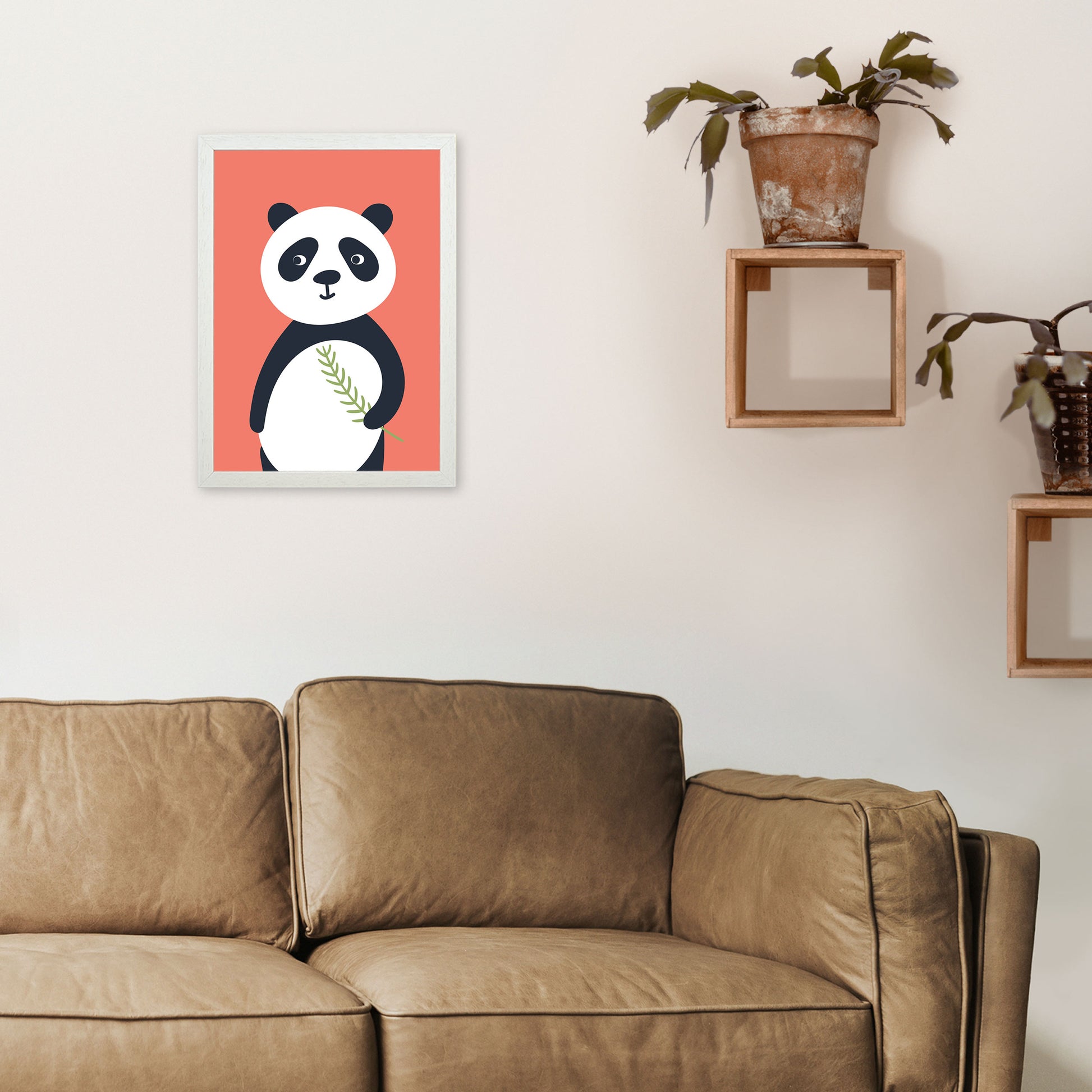 Panda Neutral kids Art Print by Pixy Paper A3 Oak Frame