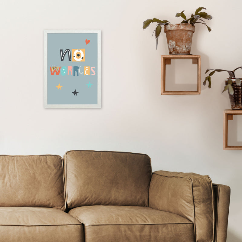 No worries Neutral kids Art Print by Pixy Paper A3 Oak Frame