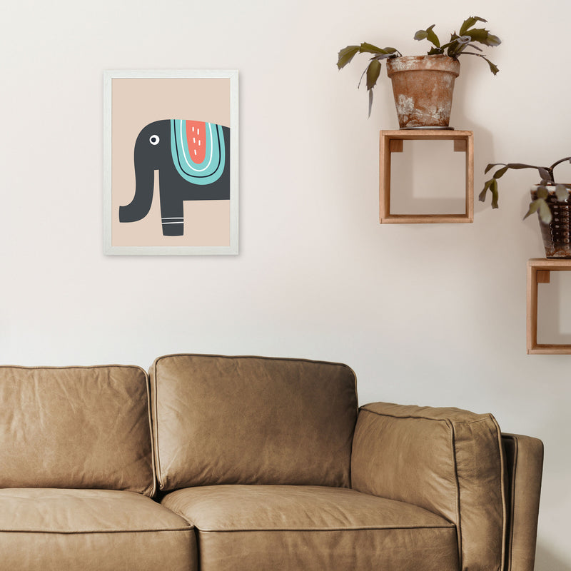 Elephant Neutral kids Art Print by Pixy Paper A3 Oak Frame