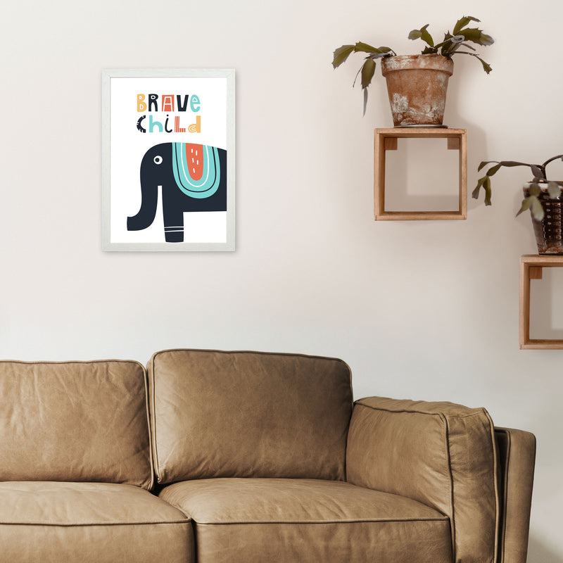 Brave child elephant Art Print by Pixy Paper A3 Oak Frame