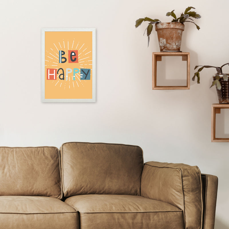Be happy Neutral kids Art Print by Pixy Paper A3 Oak Frame