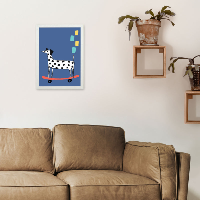 Skateboard Dog Art Print by Pixy Paper A3 Oak Frame