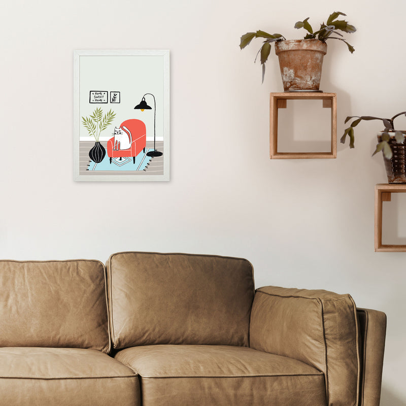 Home Sweet Home Cat Art Print by Pixy Paper A3 Oak Frame