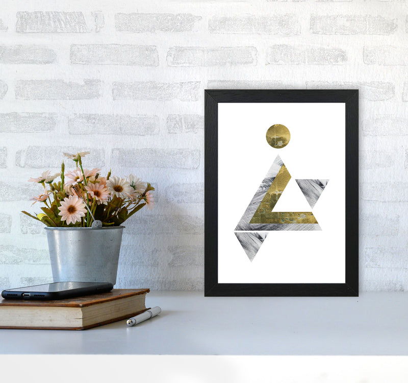 Gold And Grey Triangle With Moon Abstract Modern Print A4 White Frame