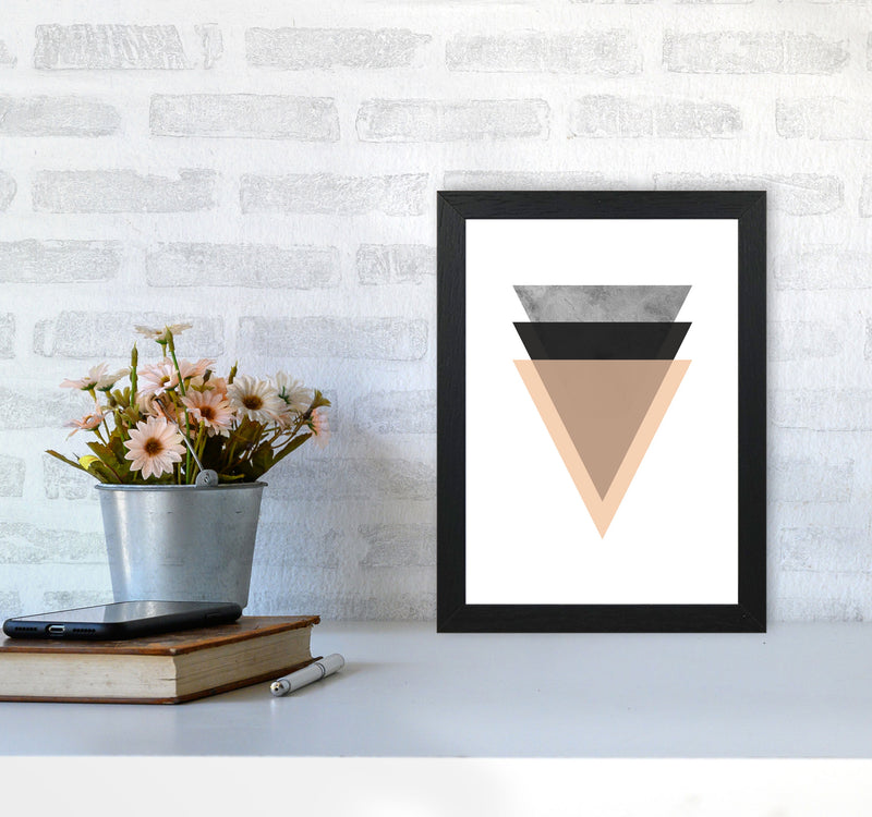 Peach And Black Abstract Triangles Modern Print A4 White Frame