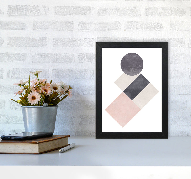 Cotton, Pink And Grey Abstract Squares And Circle Modern Print A4 White Frame