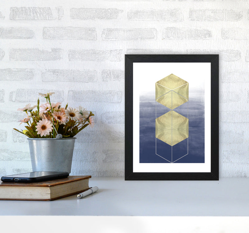 Navy And Gold Abstract Hexagons Modern Print A4 White Frame