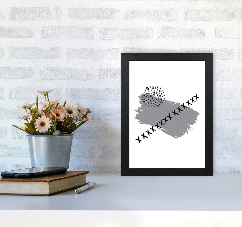 Grey X Paint Brush Abstract Modern Print A4 White Frame