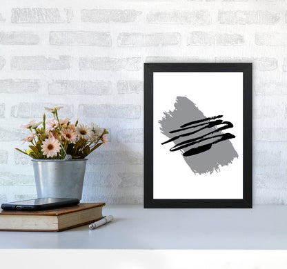 Grey Jaggered Paint Brush Abstract Modern Print A4 White Frame