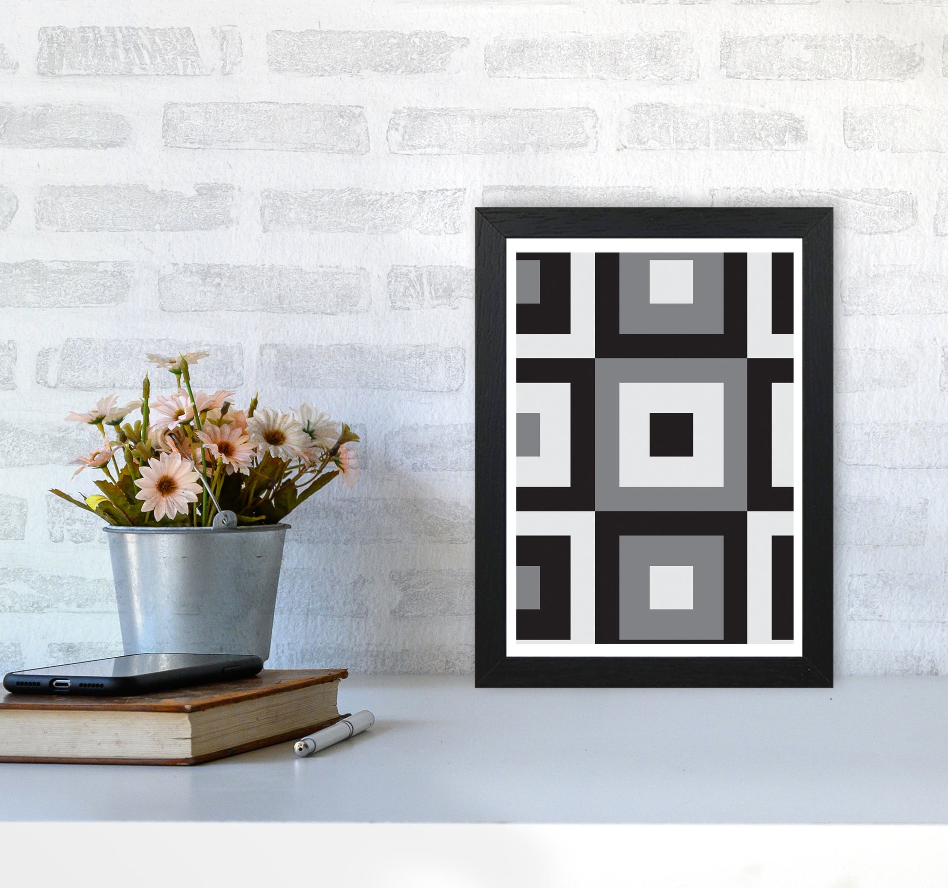 Grey Abstract Patterns 1 Modern Print A4 White Frame