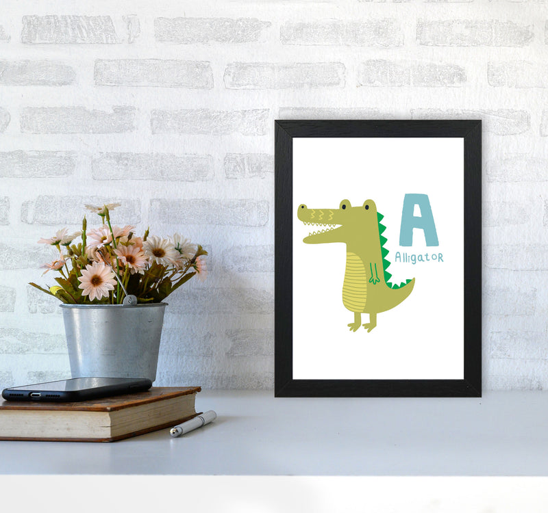 Alphabet Animals, A Is For Alligator Framed Nursey Wall Art Print A4 White Frame