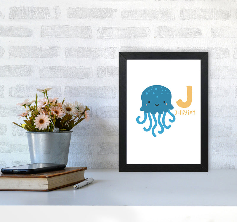 Alphabet Animals, J Is For Jellyfish Framed Nursey Wall Art Print A4 White Frame