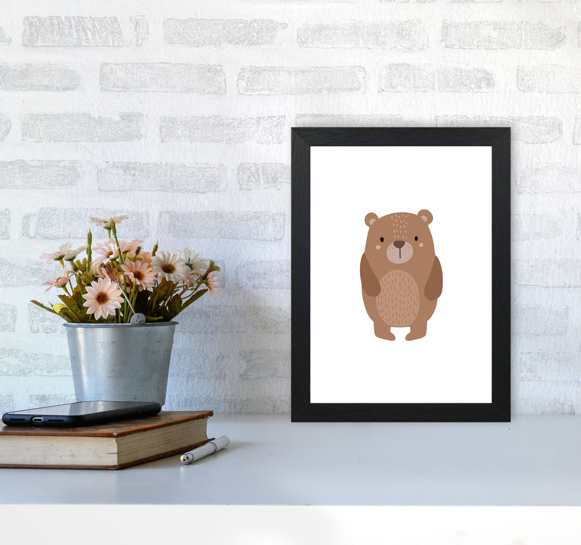 Children&#39;s Animals, Bear Modern Print A4 White Frame