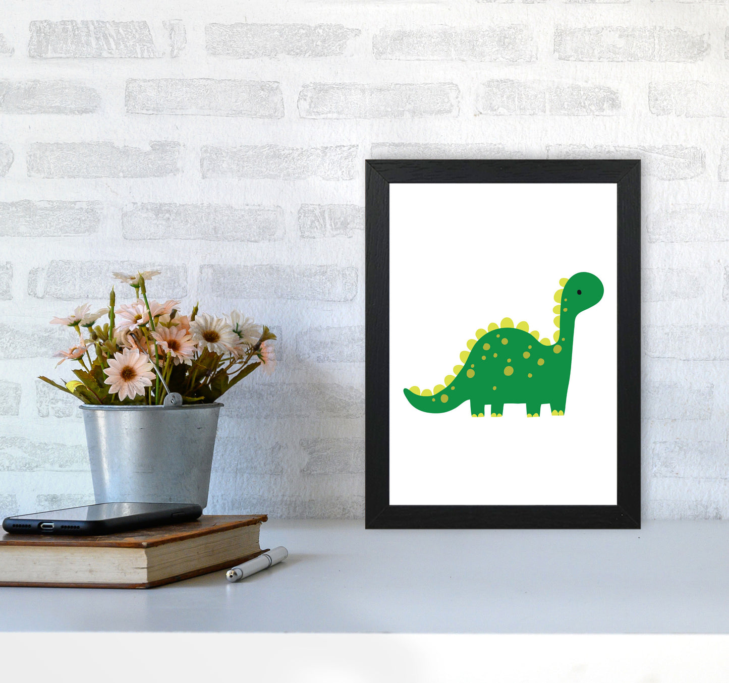 Children&#39;s Animals, Dino Modern Print A4 White Frame