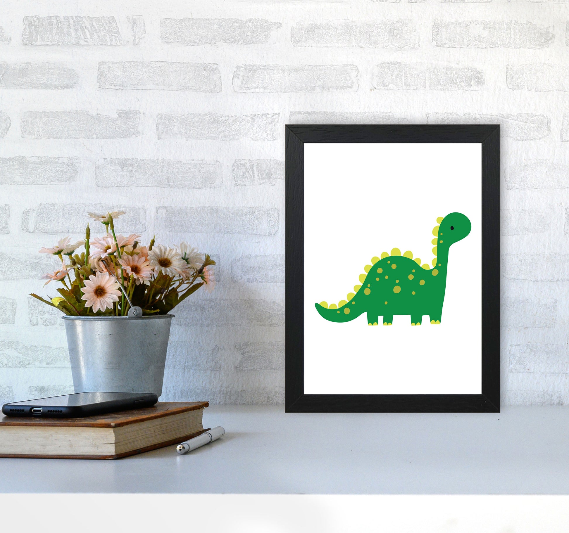 Children&#39;s Animals, Dino Modern Print A4 White Frame
