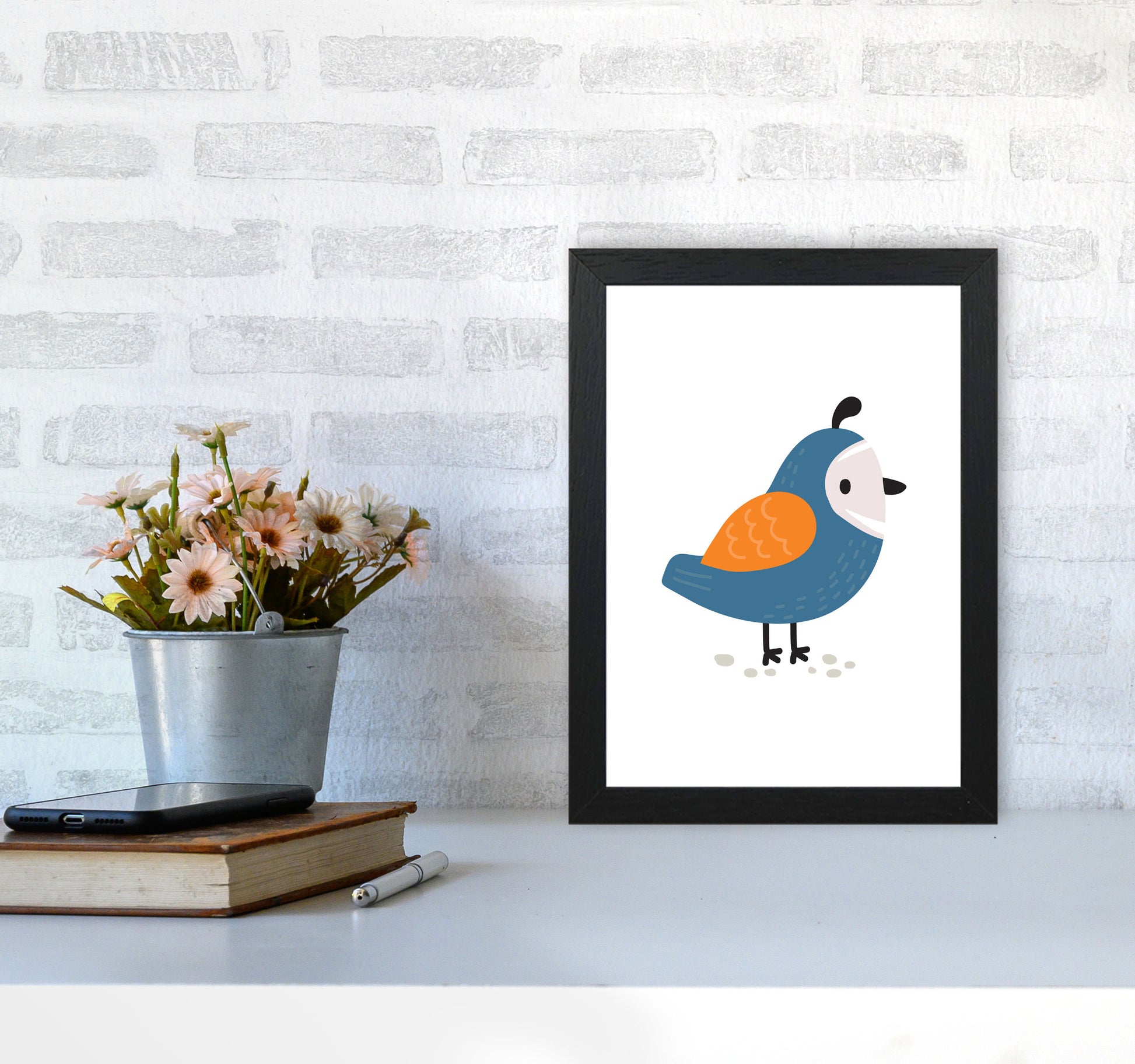 Children&#39;s Animals, Quail Modern Print A4 White Frame