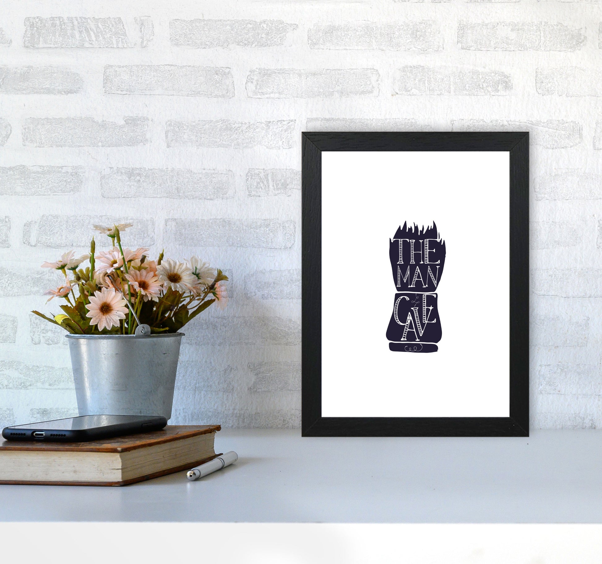 The Man Cave 2 Modern Print, Framed Bathroom Wall Art A4 White Frame