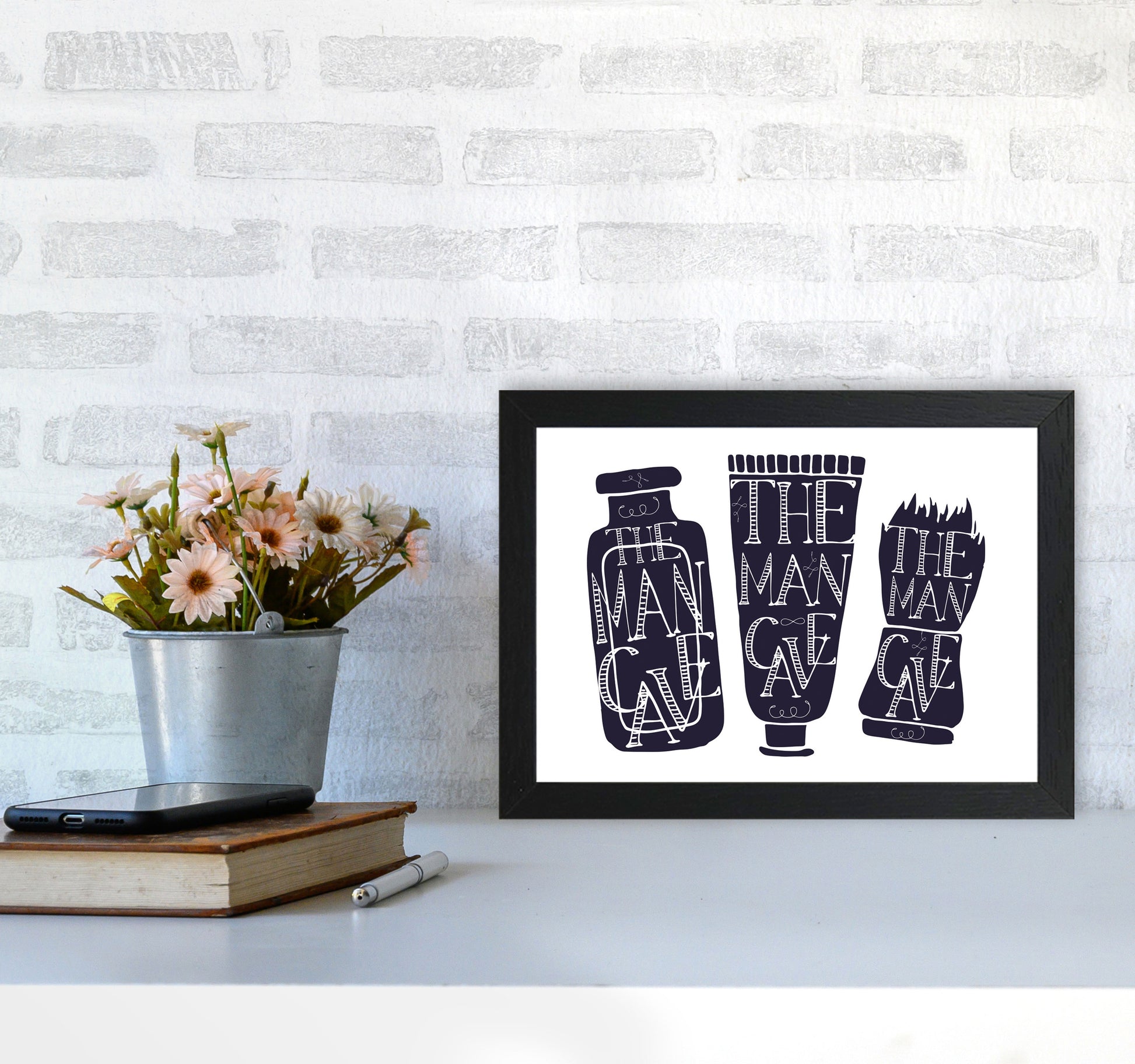 The Man Cave 4 Modern Print, Framed Bathroom Wall Art A4 White Frame