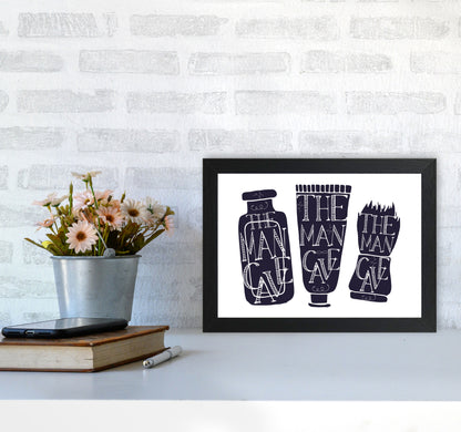 The Man Cave 4 Modern Print, Framed Bathroom Wall Art A4 White Frame