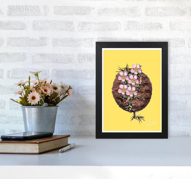 Yellow Burger Food Print, Framed Kitchen Wall Art A4 White Frame