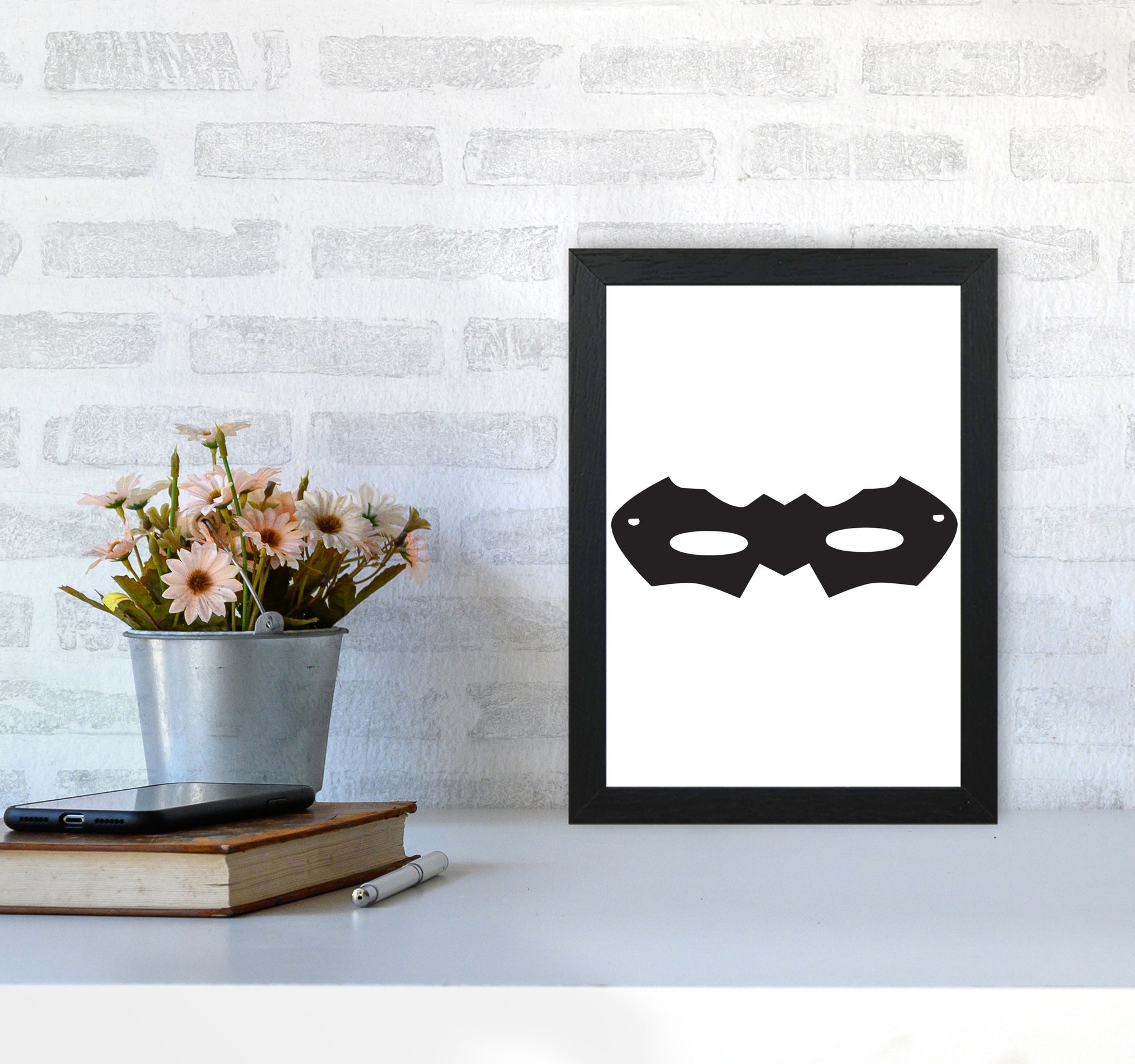 Superhero Mask Framed Nursey Wall Art Print A4 White Frame