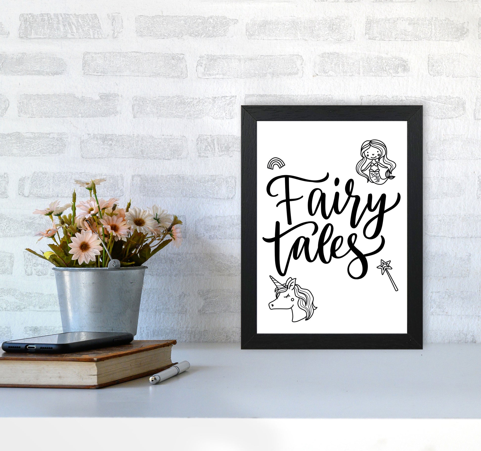 Fairy Tales Black Framed Nursey Wall Art Print A4 White Frame