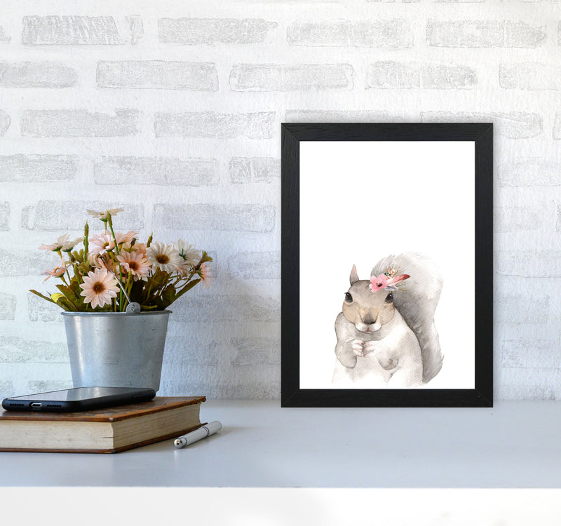 Forest Friends, Floral Cute Squirrel Modern Print Animal Art Print A4 White Frame