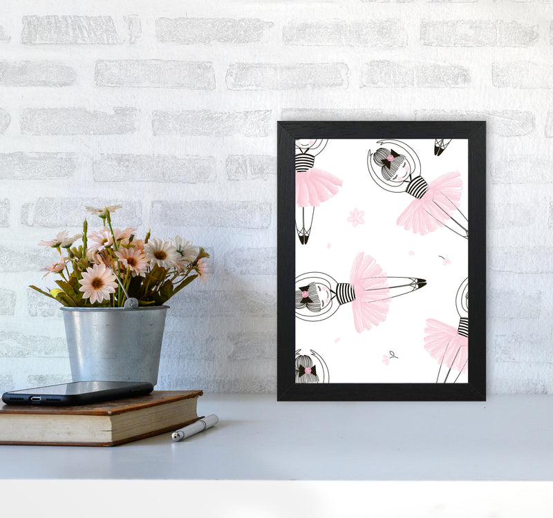 Ballerina Repeat Pattern Framed Nursey Wall Art Print A4 White Frame