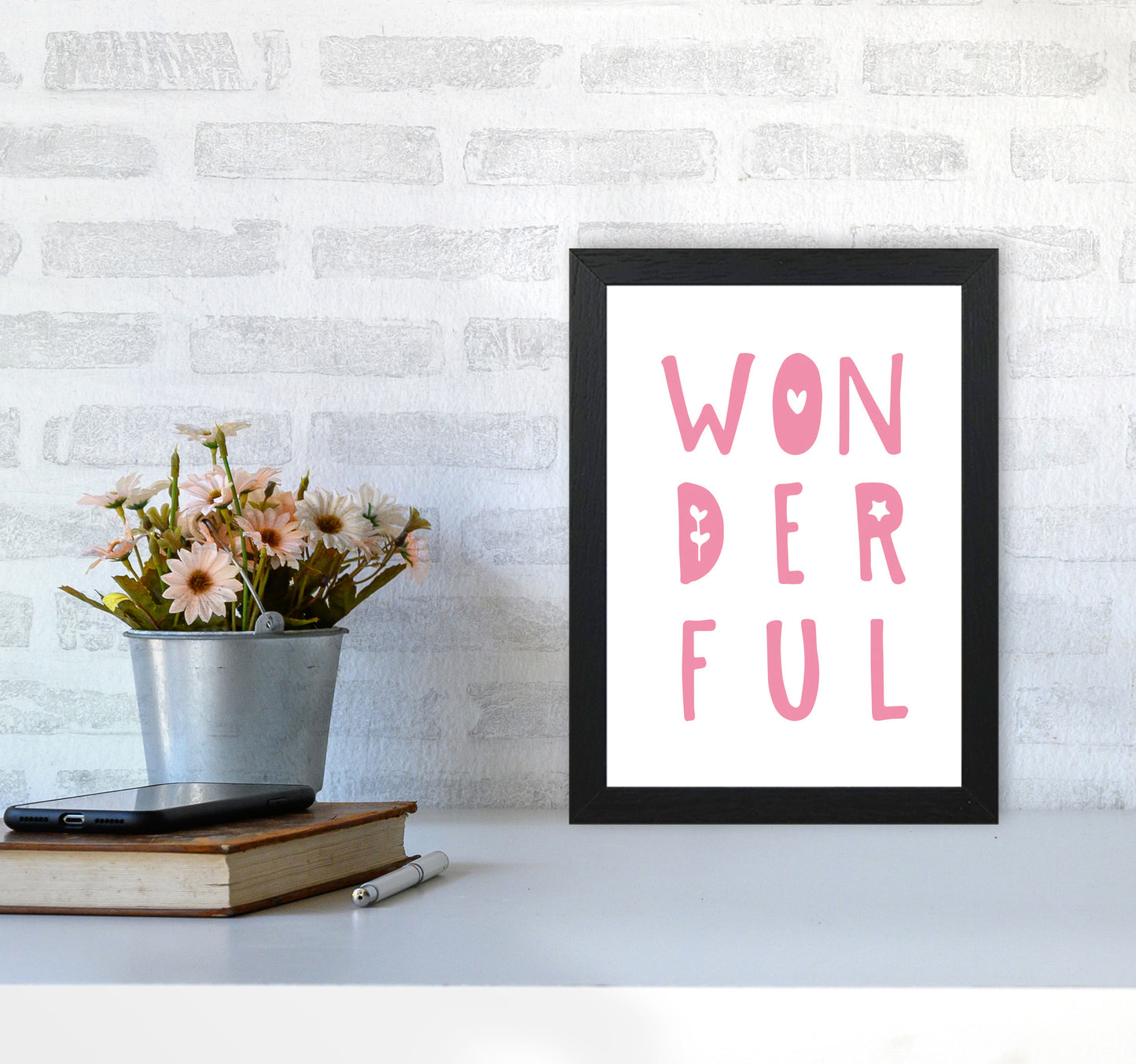 Wonderful Pink Framed Nursey Wall Art Print A4 White Frame