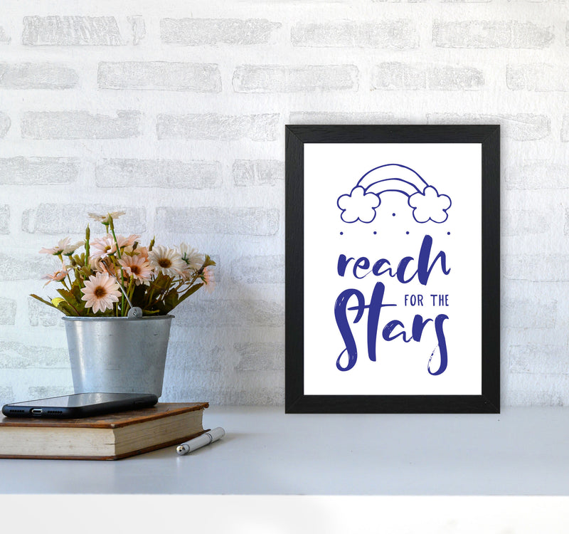 Reach For The Stars Navy Modern Print A4 White Frame