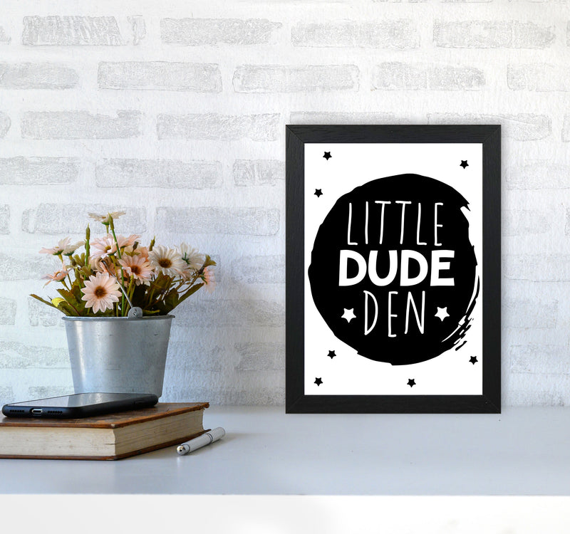 Little Dude Den Black Circle Framed Nursey Wall Art Print A4 White Frame