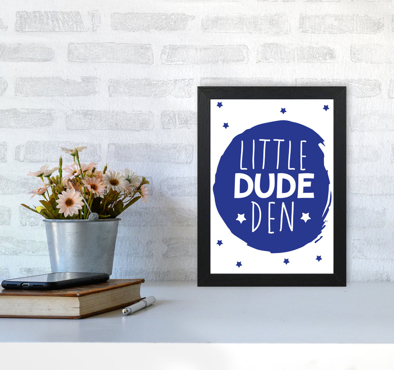 Little Dude Den Navy Circle Framed Nursey Wall Art Print A4 White Frame