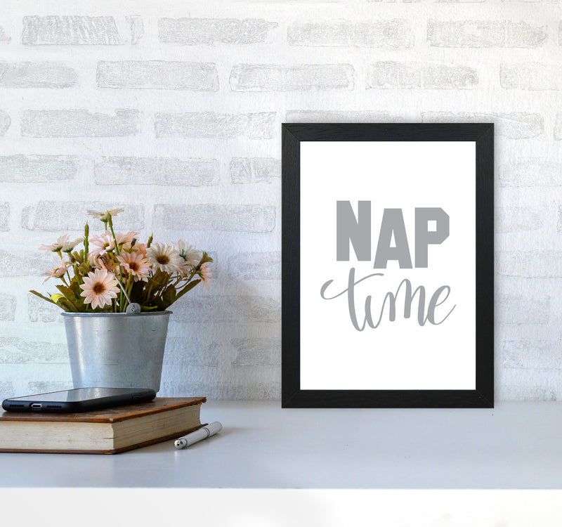 Nap Time Grey Framed Typography Wall Art Print A4 White Frame