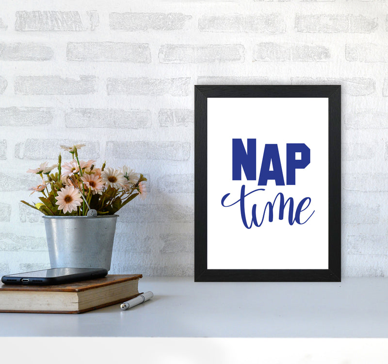 Nap Time Navy Framed Typography Wall Art Print A4 White Frame