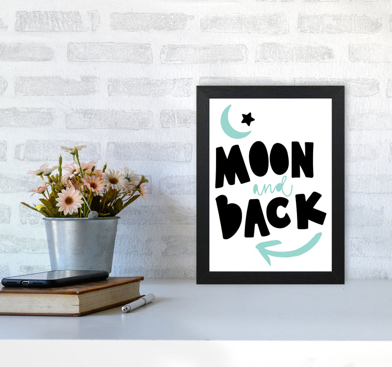 Moon And Back Black And Mint Framed Typography Wall Art Print A4 White Frame