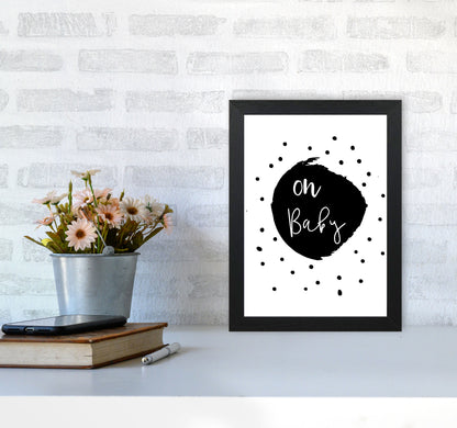 Oh Baby Black Framed Typography Wall Art Print A4 White Frame