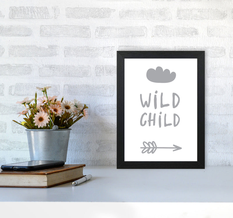 Wild Child Grey Framed Nursey Wall Art Print A4 White Frame
