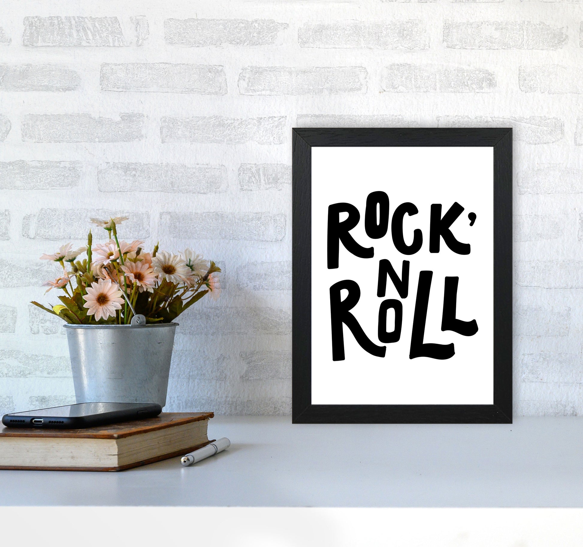 Rock &#39;N Roll Black Modern Print A4 White Frame
