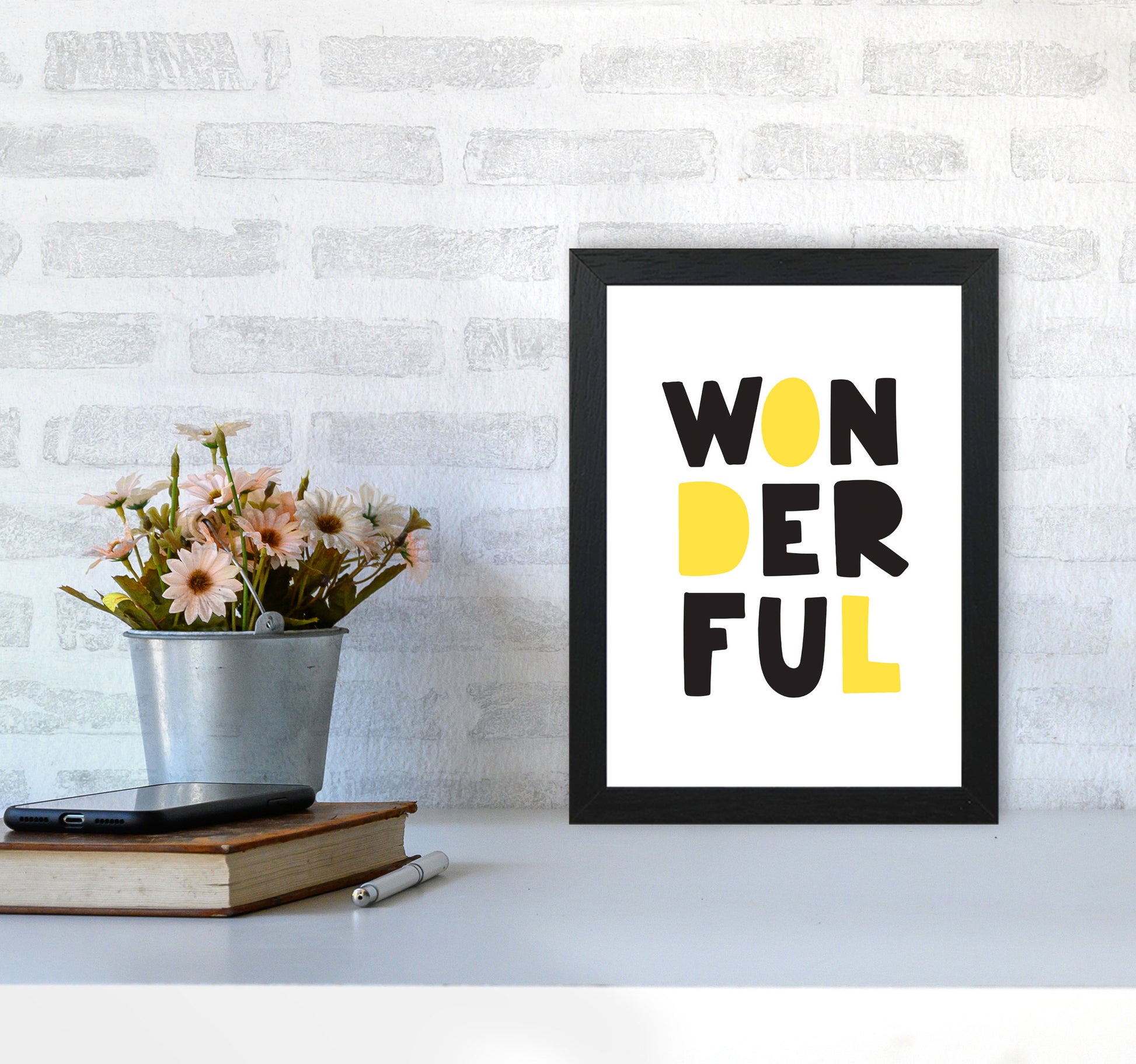 Wonderful Black And Yellow Framed Nursey Wall Art Print A4 White Frame