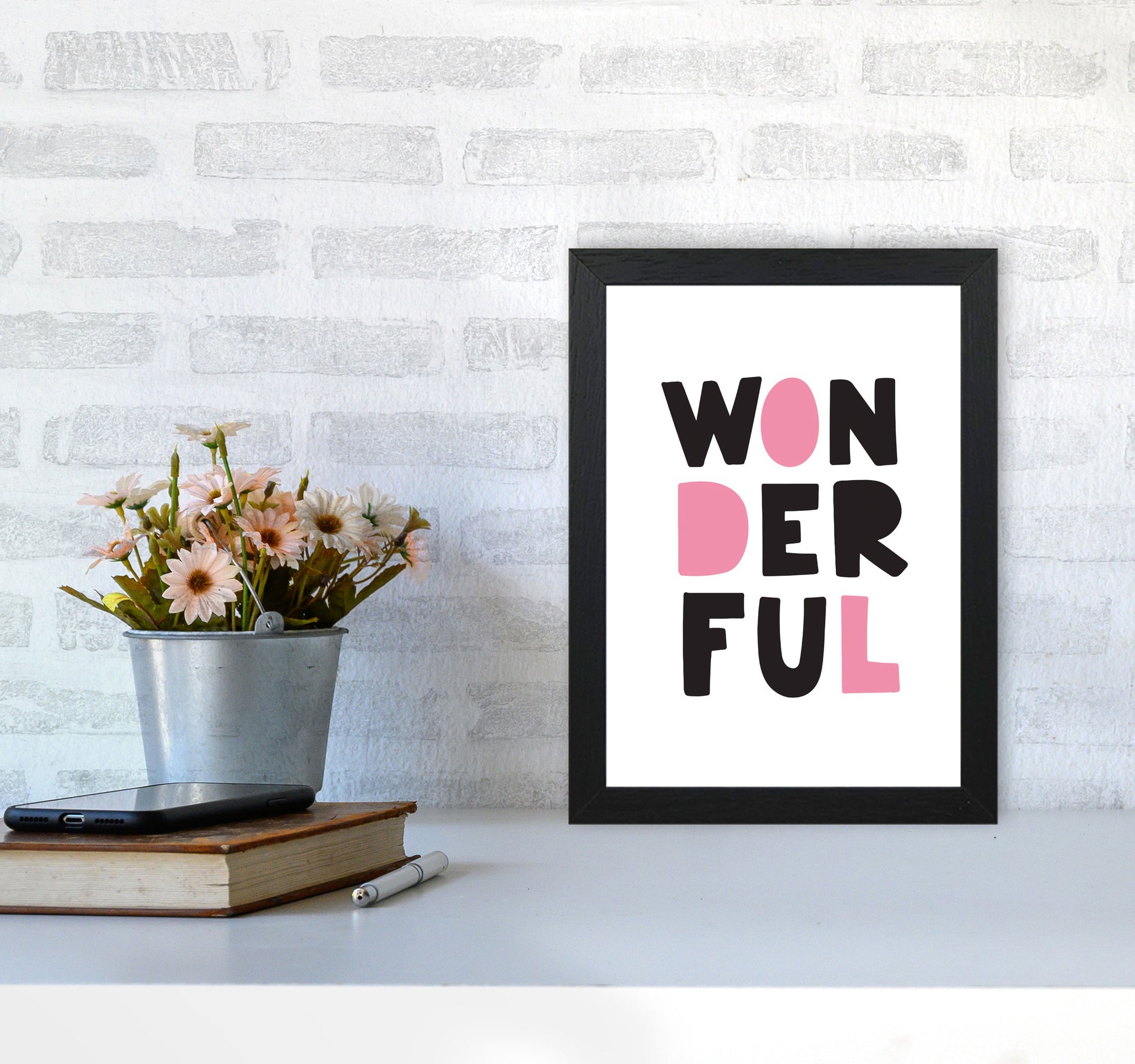 Wonderful Black And Pink Framed Nursey Wall Art Print A4 White Frame