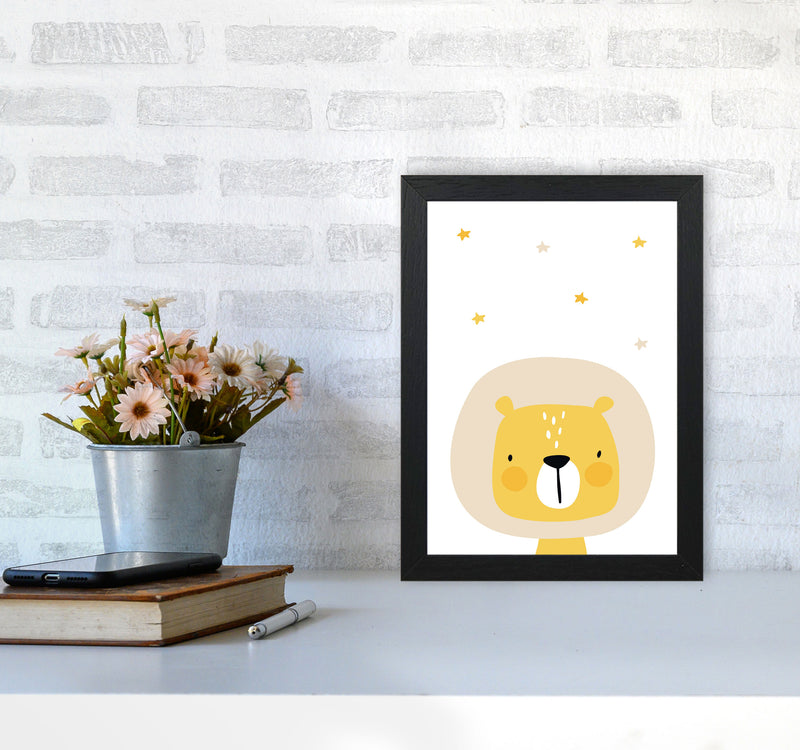 Scandi Lion And Stars Framed Nursey Wall Art Print A4 White Frame