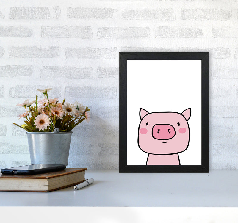 Scandi Pink Pig Framed Nursey Wall Art Print A4 White Frame
